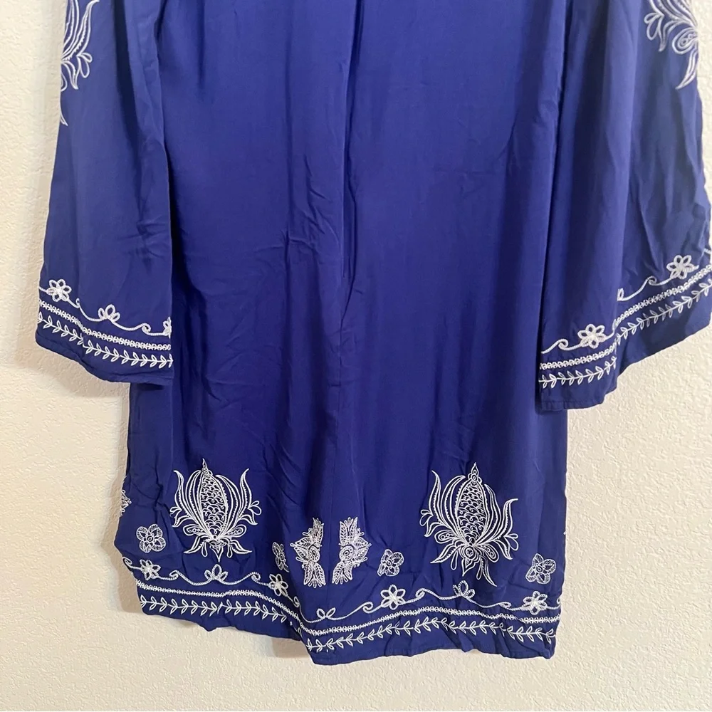 Ariat dress Blue Embroidered V-Neck Tunic Dress small boho coastal western rodeo - Picture 7 of 9